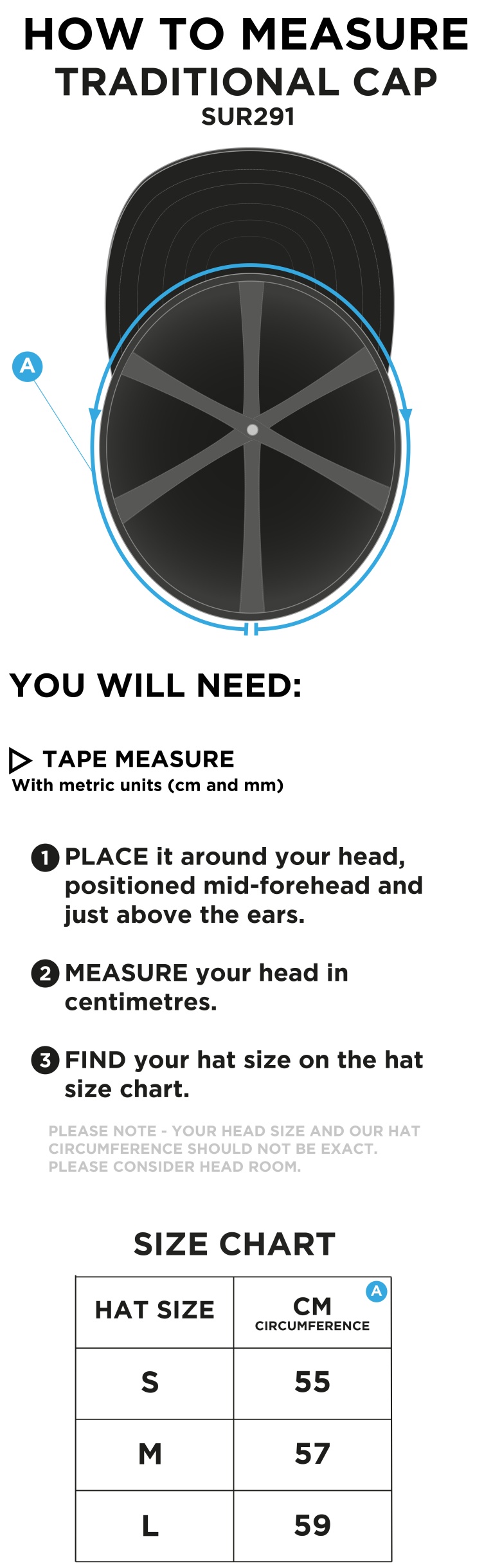 Ulverston CC - English Playing Cap - Size Guide