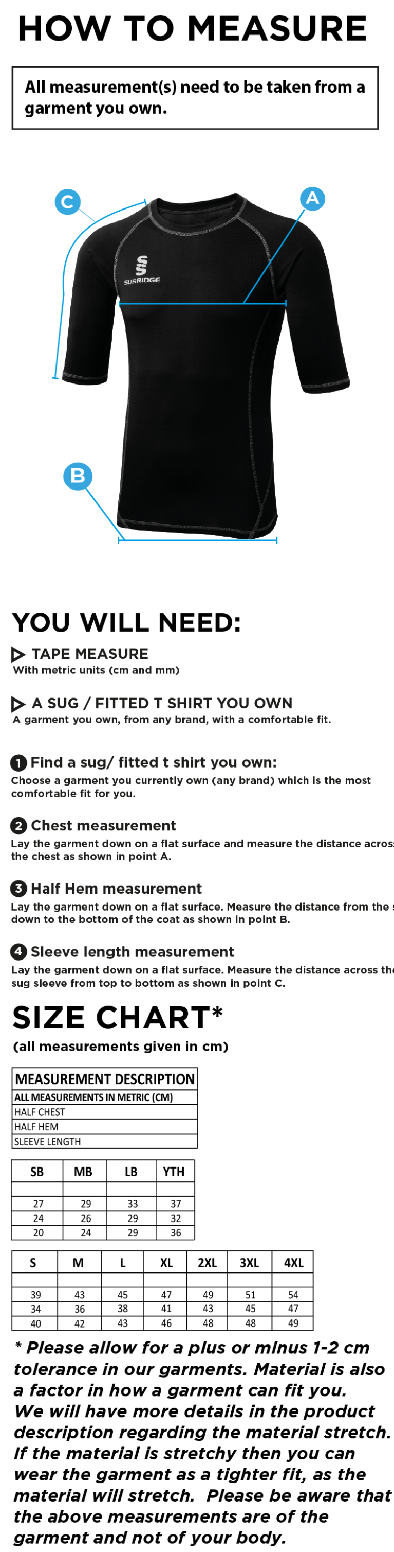 Ulverston CC - Premier Short Sleeve Sug - Size Guide