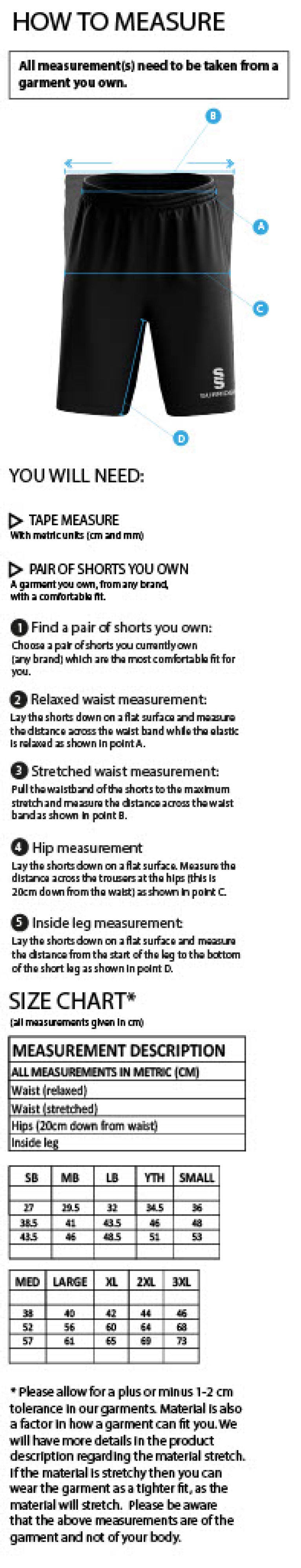 Ulverston CC - Women's Ripstop Short - Size Guide