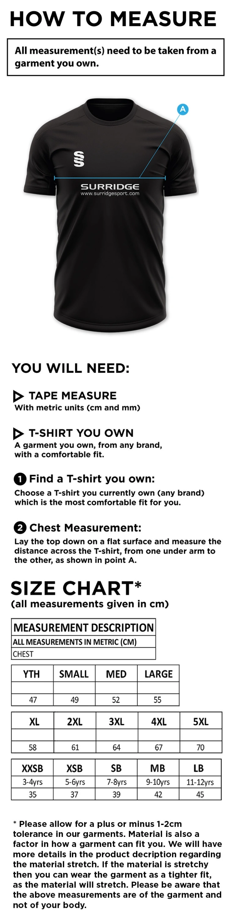 Ulverston CC - Blade Polo Shirt - Size Guide