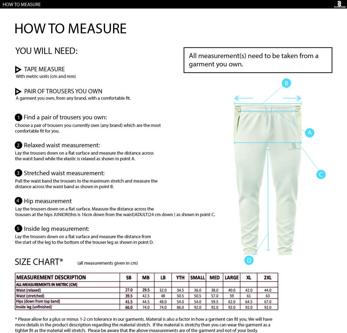 Ulverston CC - Ergo Playing Pant - Size Guide