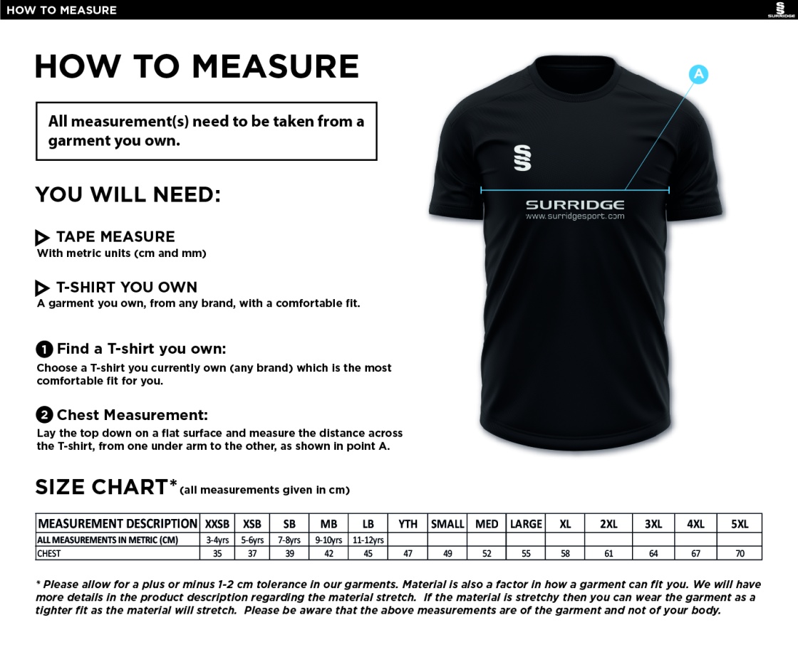 Ulverston CC - Blade T-Shirt - Size Guide