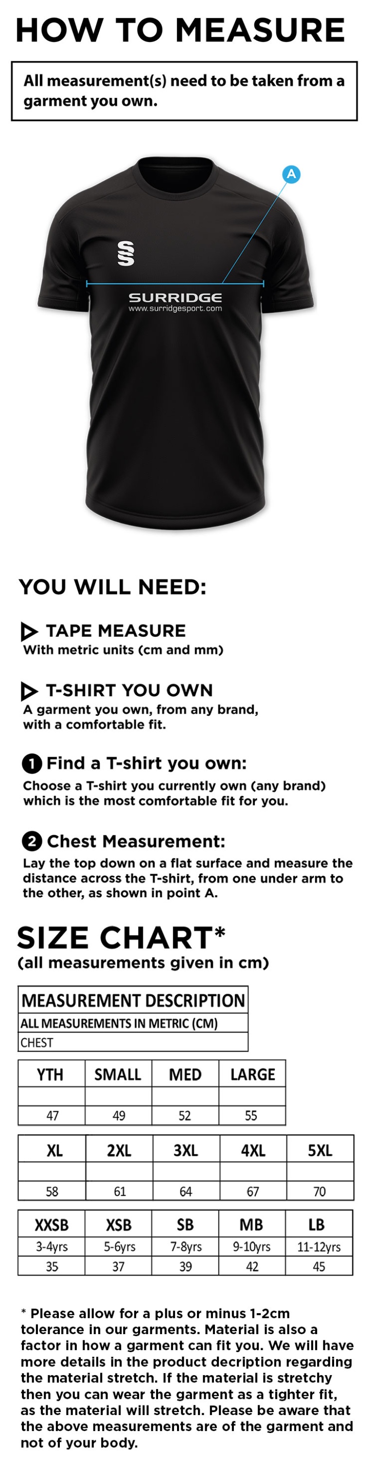 Ulverston CC - Blade Polo Shirt - Size Guide