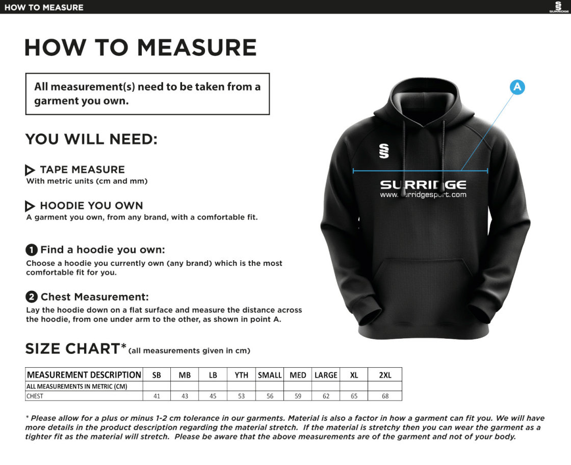 Ulverston CC - Blade Hoody - Size Guide