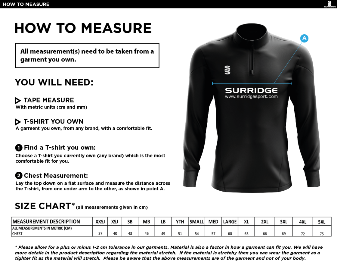 Ulverston CC - Blade Performance Top - Size Guide